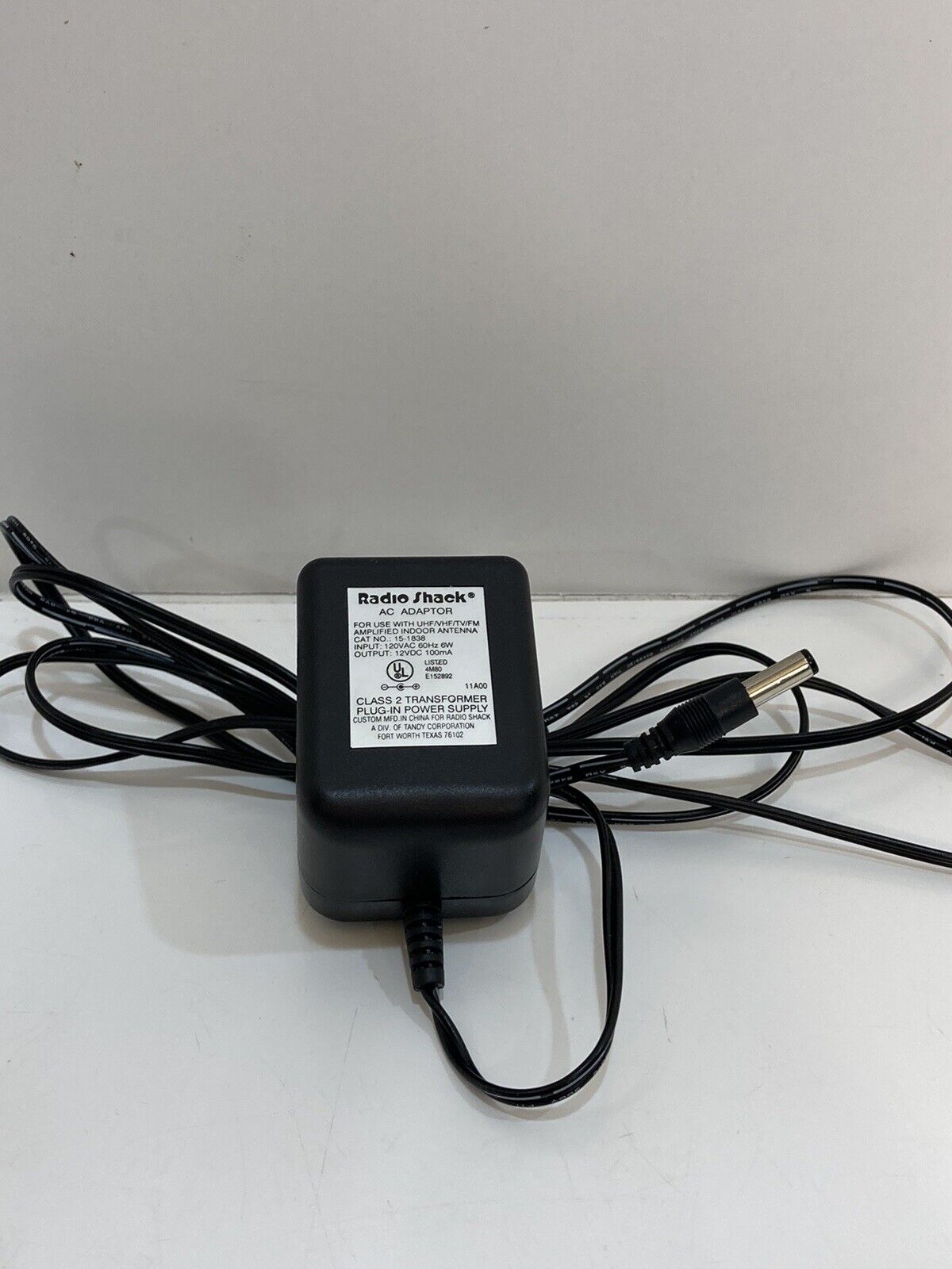 *Brand NEW*RadioShack 15-1838 Class 2 Transformer 12VDC 100mA AC Adaptor